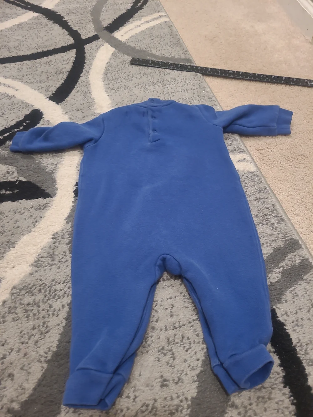Ralph Lauren 9 Months Blue Polo Bear Sweatshirt Romper One Piece Outfit Jumpsuit